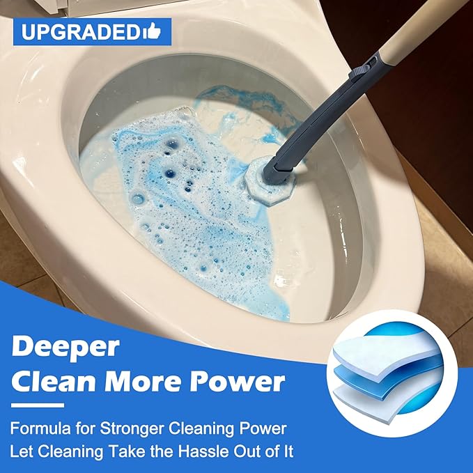 60pcs Disposable Toilet Wand Refills，Compatible with Most Toilet Brushes，5X Cleaning Power Toilet Bowl Cleaners，No Falling Apart，Upgrade Fiber Cleaner Heads，for Closestool Bathroom Cleaning