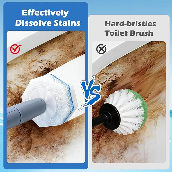60pcs Disposable Toilet Wand Refills，Compatible with Most Toilet Brushes，5X Cleaning Power Toilet Bowl Cleaners，No Falling Apart，Upgrade Fiber Cleaner Heads，for Closestool Bathroom Cleaning
