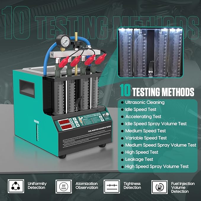 Injector Cleaner Machine 4-Cylinder, Injector Cleaner Tester Machine with LED Display, Maquina de limpiar inyectores for Gasoline Diesel Car Motorcycle