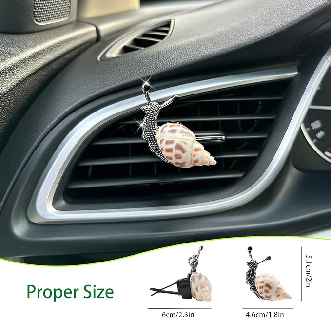 Snail Air Vent Clip Natural Conch Shell Made Car Air Freshener Outlet Clip Cute Animal Car Accessories for Women Refillable Car Diffusers Clips (White Yellow)