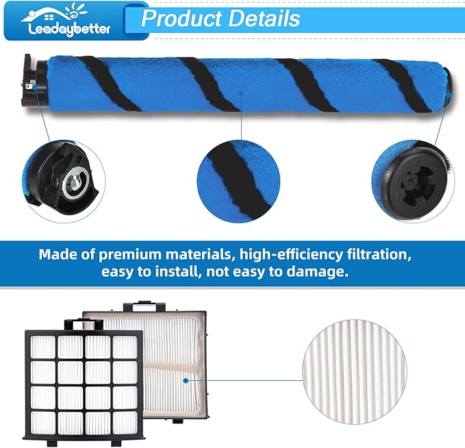 Leadaybetter Filter Replacement for Shark AZ2000 UV2500 AZ2002 AZ2000W AZ2001AMZ Vertex DuoClean PowerFin, Part XHFAZ2000 XFFKAZ2000#1483FC2000, 2 + 4 Filters, 1 Soft Brushroll