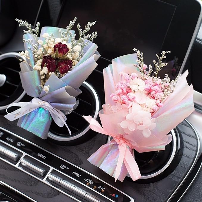 Pink Mini Dried Flowers Bouquet for Car Air Vent Clips, Car Air Outlet Perfume Decoration, Air Fresheners Fresheners, Decorations Automotive, Interior Accessories