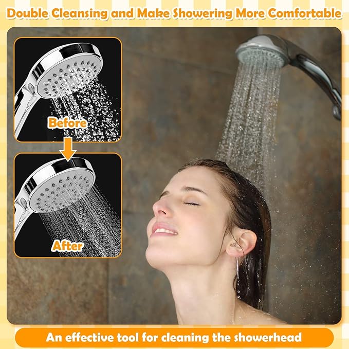 80 Pcs Shower Head Cleaner Tool, 70 Pcs Shower Head Cleaning Brush Picks for Unclogging Small Hole,10 Pcs Functional Nozzle Unclogger for Showerhead with Storage Box for Household Bathroom (Orange)