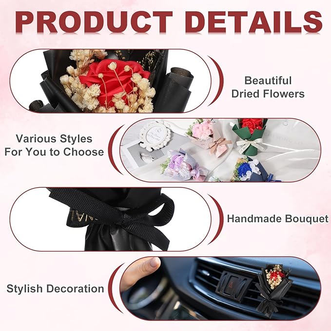 uxcell Red Small Bouquet Car Air Freshener Vent Clips, Mini Decorative Rose Bouquet with Fragrance Diffuser for Women, Automotive Air Freshener Decoration, Style 4
