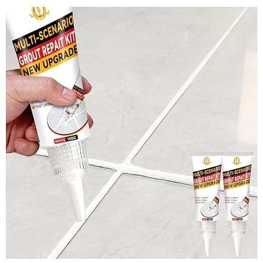 Tile Grout Repair Kit, 2 Pack White Grout Sealer for Shower, Bathroom, Tile, Kitchen, Waterproof Grout Cleaner Restore and Renew Floor, Tile Gaps, Joints, Lines