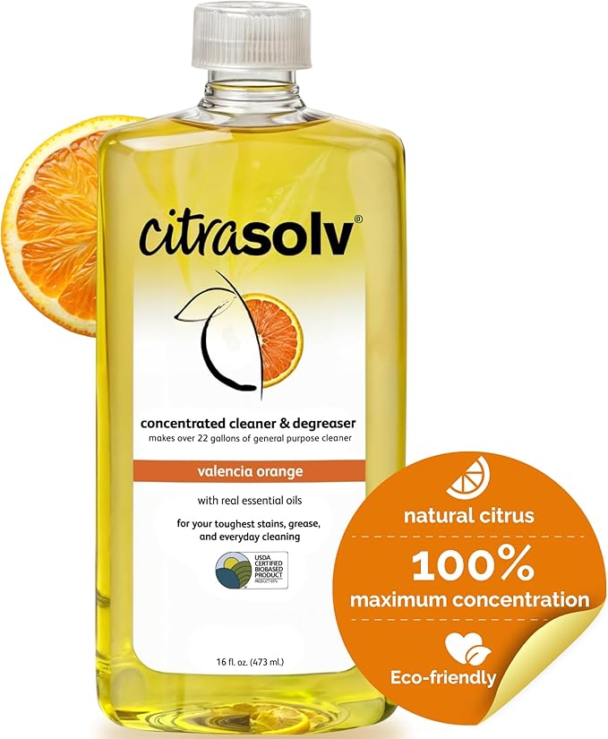 Citra Solv Concentrated Household Cleaner & Degreaser - Valencia Orange Scent - 16 Fl Oz, Safe, Effective, and Versatile Cleaning Solution, Natural Ingredients, Biodegradable, Made in USA