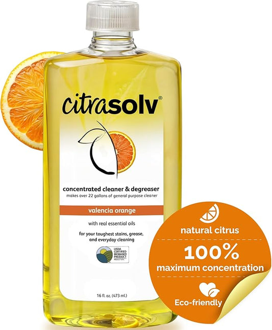 Citra Solv Concentrated Household Cleaner & Degreaser - Valencia Orange Scent - 16 Fl Oz, Safe, Effective, and Versatile Cleaning Solution, Natural Ingredients, Biodegradable, Made in USA