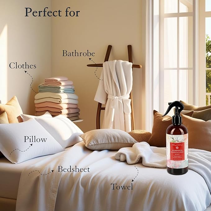 Abbey & Sullivan Linen Spray, Gardenia Honeysuckle, Fabric Freshener and Fragrance Room Spray, Pack of 2, 16 oz