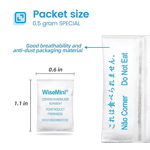 0.5 Gram 1500 Pack Silica Gel Packs, Dessicant Packets, Moisture Absorbers for Food Storage, Food Grade Desiccant Dehumidifiers, WiseMini
