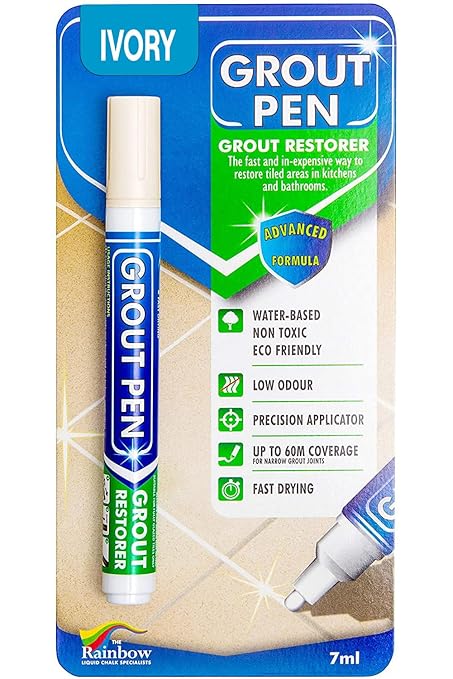 Grout Pen Ivory Tile Paint Marker: Waterproof Grout Paint, Tile Grout Colorant and Sealer Pen - Ivory, Narrow 5mm Tip (7mL)