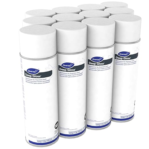 Diversey 94970590 Deep Gloss Maintainer for Stainless Steel, Cleans, Polishes & Protects, Aerosol Spray, 16-Ounce (Pack of 12)