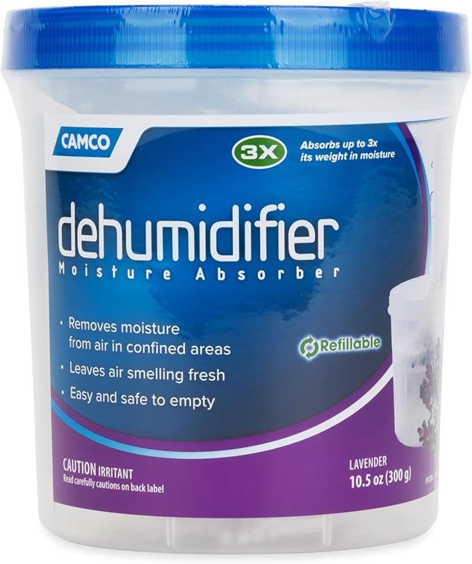 Camco Dehumidifier Moisture Absorber - Absorbs Up to 3x Its Weight in Water, Reduces Moisture and Humidity in Offices, Closets, Bathrooms, Kitchens, Boats, RVs and More – Refillable (44280)