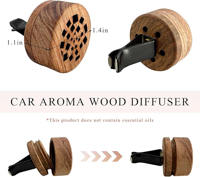 2 PCS Wood Car Essential Oil Diffuser, Wooden Aromatherapy Essential Oils Diffuser with Vent Clip, Wood Vent Clip Air Freshener for Vehicle Office Home Bedroom (Memory Fragments)