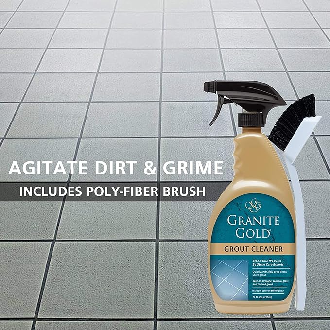 Granite Gold Grout Cleaner Spray with Brush for Stone, Ceramic, Glass & Colored Grout, 24 Ounce