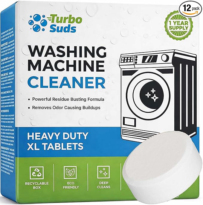 Washing Machine Cleaner Tablets XL – Heavy Duty Descaler and Deodorizer Tablets for HE Front Load and Top Load Washers – Powerful Washing Machine Cleaning Tablet – 12 XL Tablets, 1 Year Supply