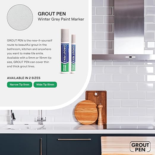Grout Pen Tile Paint Marker: Waterproof Grout Paint, Tile Grout Colorant and Sealer Pen - Winter Grey, Narrow 5mm Tip (7mL)