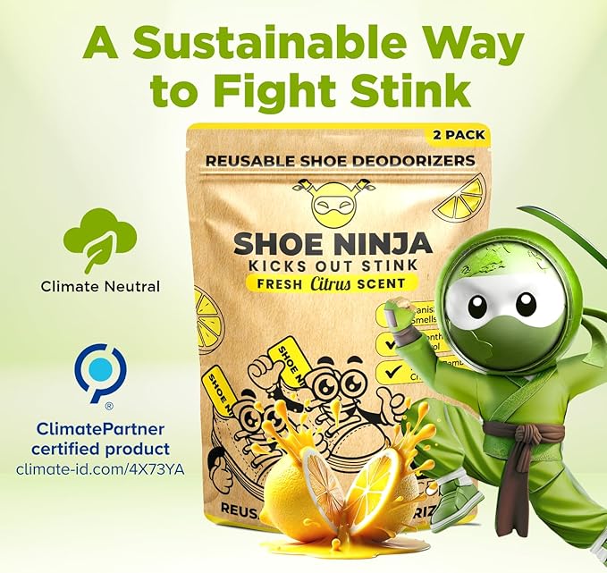 Earth Ninja Fresh Home Bundle – Fridge Ninja (2 Pack) + Shoe Ninja (2 Pack) – Natural Activated Charcoal Odor Eliminators – Long-Lasting, Reusable Deodorizers for Fridge, Shoes, Gym Bags & More