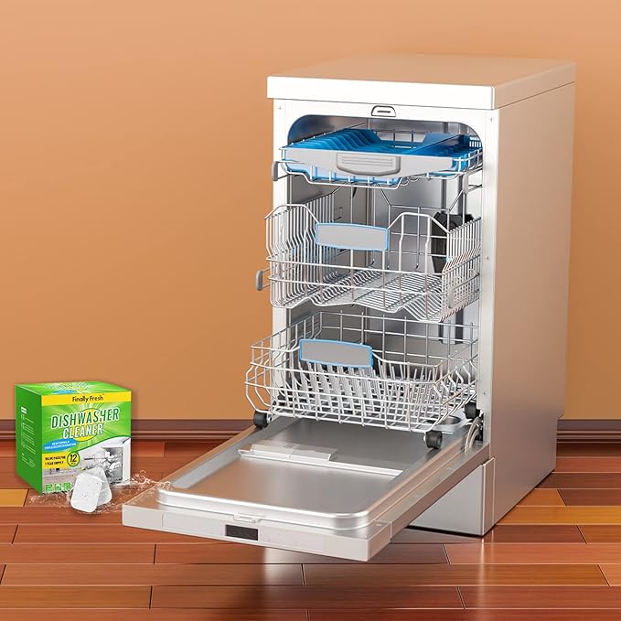 Finally Fresh Dishwasher And Deodorizer, Dishwasher Cleaner Tablets to Remove Limescale and Mineral Buildup, Formulated to Clean Inside All Machine, 12 Count.