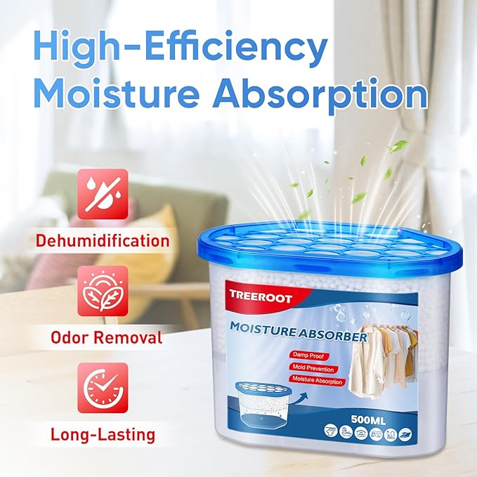 8 Pack Moisture Absorbers, 16 OZ Humidity Absorber Bucket, Moisture Absorbers for Closet, Dehumidifier Bucket for Wardrobes, Kitchens and Bathrooms, Fragrance Free Humidity Absorber