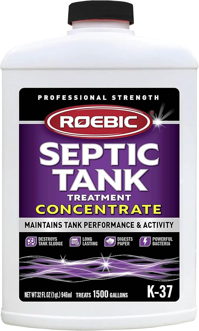 Roebic K-37-Q-C1500-4 Septic Tank Treatment: 32 oz, 16 oz Concentrate, Safe for All Plumbing Systems, Colorless Formula