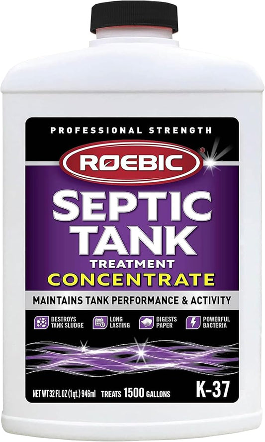 Roebic K-37-Q-C1500-4 Septic Tank Treatment: 32 oz, 16 oz Concentrate, Safe for All Plumbing Systems, Colorless Formula