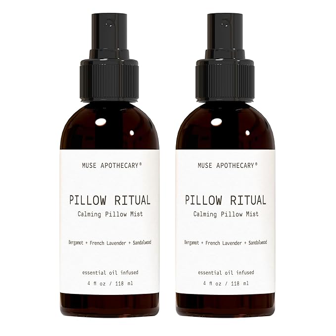 Muse Apothecary Pillow Ritual - Aromatic, Calming and Relaxing Pillow Mist, Linen and Fabric Spray - Infused with Aromatherapy Essential Oils - 4 oz, Bergamot + French Lavender + Sandalwood, 2 Pack