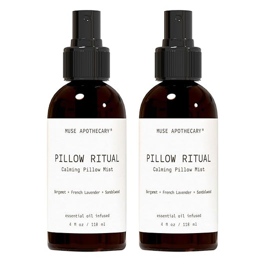 Muse Apothecary Pillow Ritual - Aromatic, Calming and Relaxing Pillow Mist, Linen and Fabric Spray - Infused with Aromatherapy Essential Oils - 4 oz, Bergamot + French Lavender + Sandalwood, 2 Pack