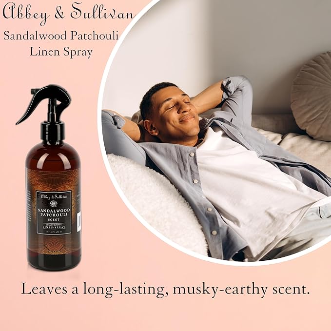 Abbey & Sullivan Linen Spray, Sandalwood & Patchouli, Warm and Earthy Odor Eliminating Scent, Pack of 2, 16 oz