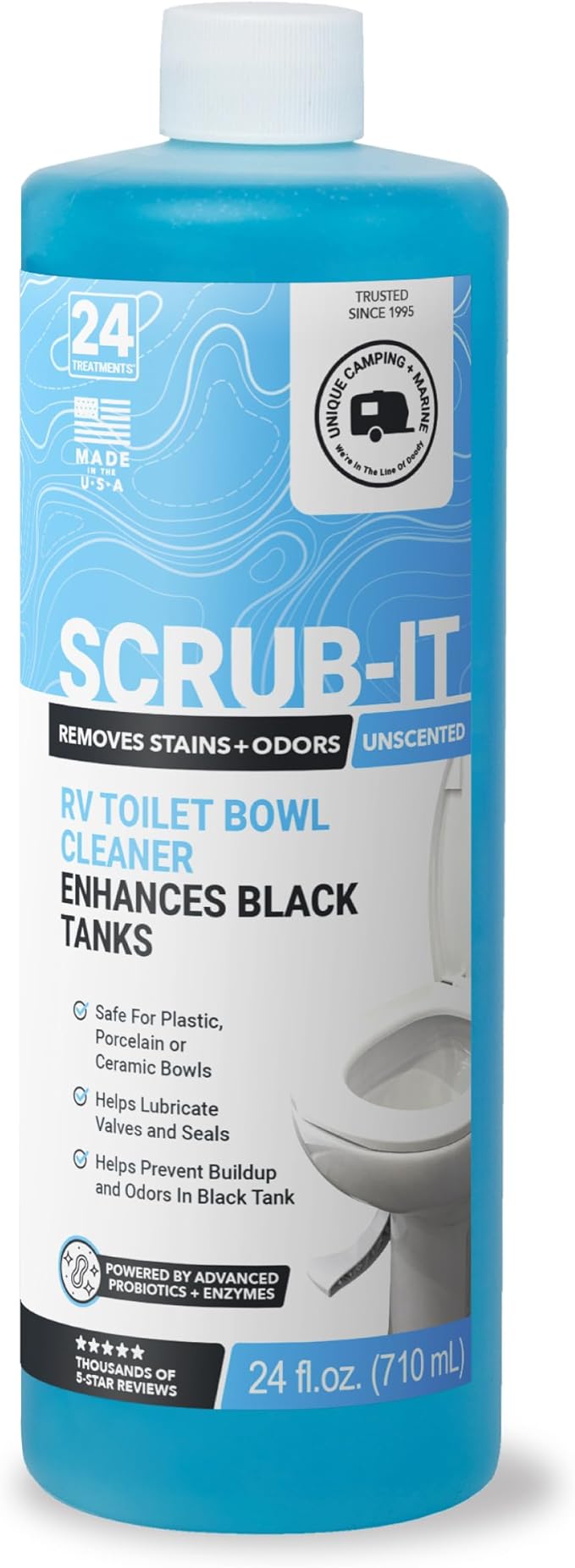 Unique Scrub-It RV Toilet Bowl Cleaner Liquid - Helps Remove Stink, Stains and Debris - Safe on All Toilet Types (24 oz) Amazon Exclusive Packaging