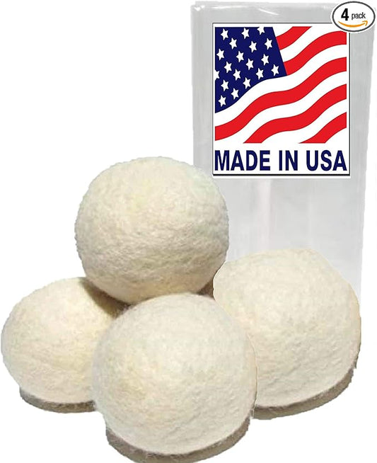 Handmade Wool Dryer Balls - Set of Four -Made in America Natural and Unscented