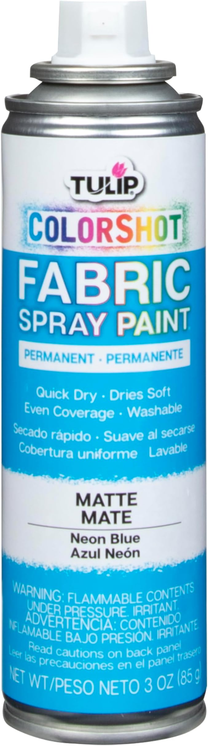 Tulip ColorShot Instant Fabric Spray Paint, Permanent Color Spray-On Fabric Paint, 3oz, Neon Blue