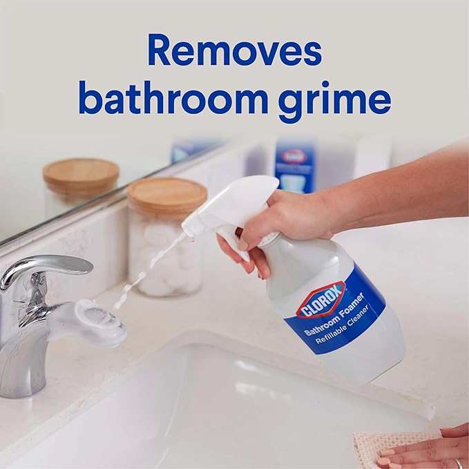 Clorox Bathroom Foamer Refillable Cleaner, Household Essentials, 1 Bottle and 1 Refill, Fresh Scent, 1.13 Fl Oz