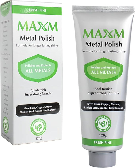 MAXM Metal Polish Paste for Stainless Steel Polish, Chrome Polish & Aluminum Polish – Rust Remover for Metal, Stainless Steel Scratch Remover, Polishing Compound Non-Toxic, Fresh Pine Scent, 4.2 oz