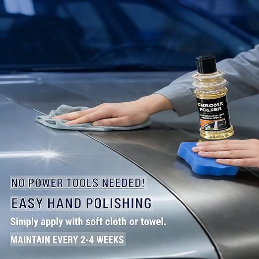 Chrome Polish & Metal Cleaner for Cars, 5.07 fl oz/150ml, All Metal Polish for Golf Clubs, Jewelry, Silver, Brass, Aluminum, Copper, Stainless Steel & Various Metal Surfaces