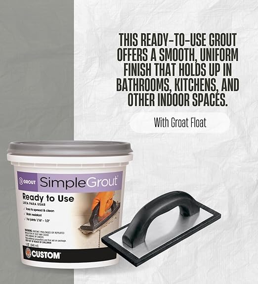 SimpleGrout Indoor White Grout 1 qt Bundle with QEP Rubber Grout Float – Premixed Tile Grouts for Shower, Mosaic, and Floor Repairs – Gift Set (2 Items)