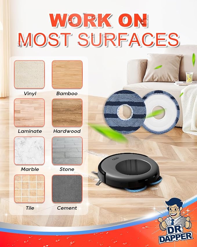 DR DAPPER Vacuum Mop Replacement Pads Compatible with Eufy Omni C20 Robot Vacuum, Washable and Reusable Soft Mopping Pad Parts Accessories, 6 Pack