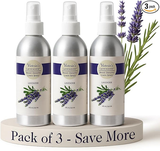 Victoria's Lavender Linen Spray - Aromatherapy Pillow Mist & Linen Spray for Bedding, Soothing Lavender Essential Oil Pure Blend for Bed & Pillows, Relaxing, Handmade in the USA - 3 Pack, 8 oz