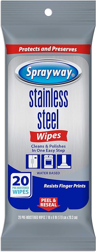 Sprayway Stainless Steel Wipes, Water Based, Pack of 20 (SW5012R)