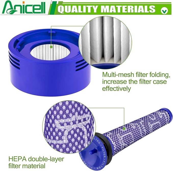 V8 Filter Replacement Compatible with Dyson V7 V8 Animal V8 Absolute V8 Motorhead Origin SV10 V7 Animal V7 Cordless Stick Vacuum, 2 HEPA Post Filters+2 Pre Filters, Part 965661-01 & 967478-01