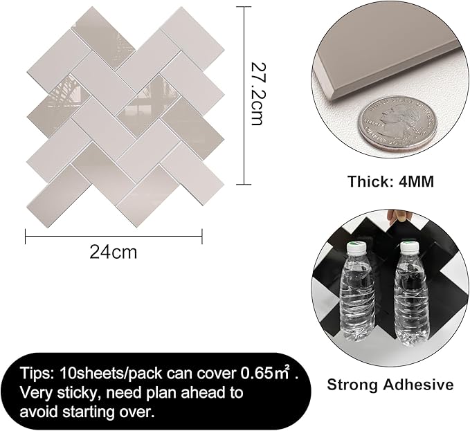 Peel and Stick Backsplash for Kitchen,New Upgrade Herringbone Premium Kitchen Backsplash,Stick on Subway Tile Peel and Stick Backsplash (Glossy and Matte Beige)