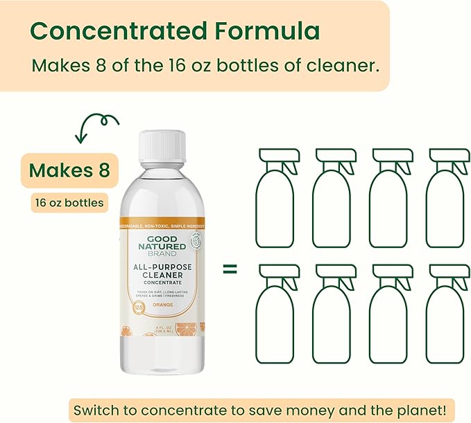 Good Natured Brand All-Purpose Cleaner Concentrate | Multi-Surface Cleaner | Natural Orange Essential Oil | Multipurpose Cleaner Concentrate All Surfaces | Orange | 8oz makes 128oz