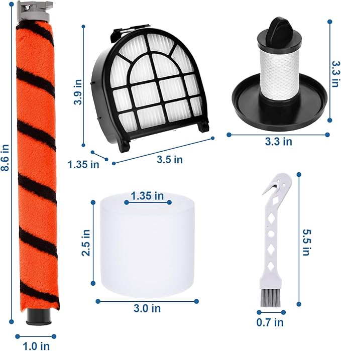 Filter Replacement for Shark LZ602 LZ601 LZ600 LZ602C QU602 QU603 APEX UpLight Lift-Away DuoClean Vacuum, 2 HEPA + 2 Pre + 4 Foam Filters, 1 Brush Roll, Part #XFFLZ600 & XHFFC600 & 145FC600