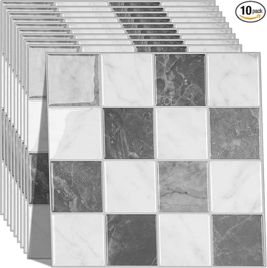 Peel and Stick Backsplash, New Upgrade Design 9" x9"Square Marble Tiles,3D Adhesive Premium Mosaic Tiles, Peel and Stick Tiles for Kitchen,Bathroom, Wall Tile竊?0-Sheet竊?