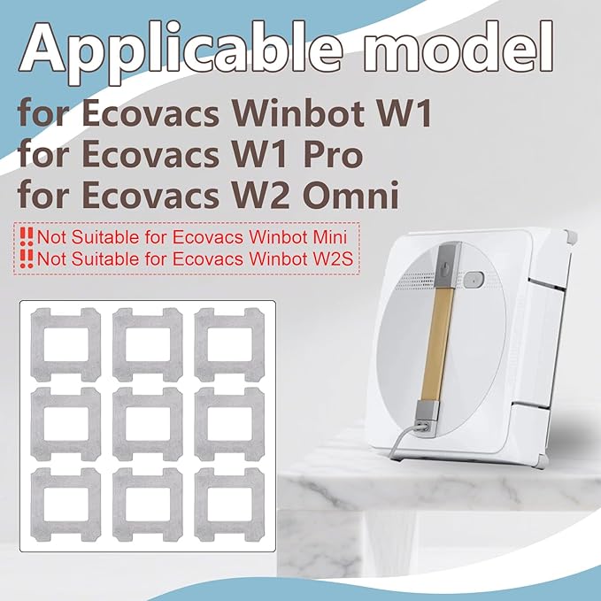 Cleaning Rag for Ecovacs Winbot W2 Omni, W1 Pro, W1 Window Vacuum Cleaner Robot, Washable and Reusable W2 Omni Mop Cloth W1 Mop Pad Accessories 9 Pcs