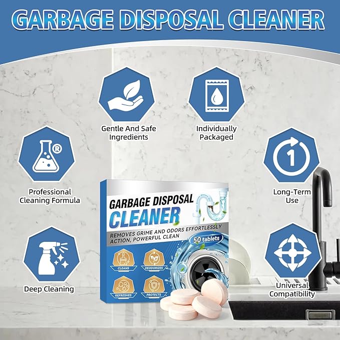 Garbage Disposal Cleaner and Deodorizer 50 Pack, Powerful Garbage Disposal Cleaner Tablets, 1 Year Supply For Kitchen Sink, Drain Clean, Home Cleaning Essentials (50 count)