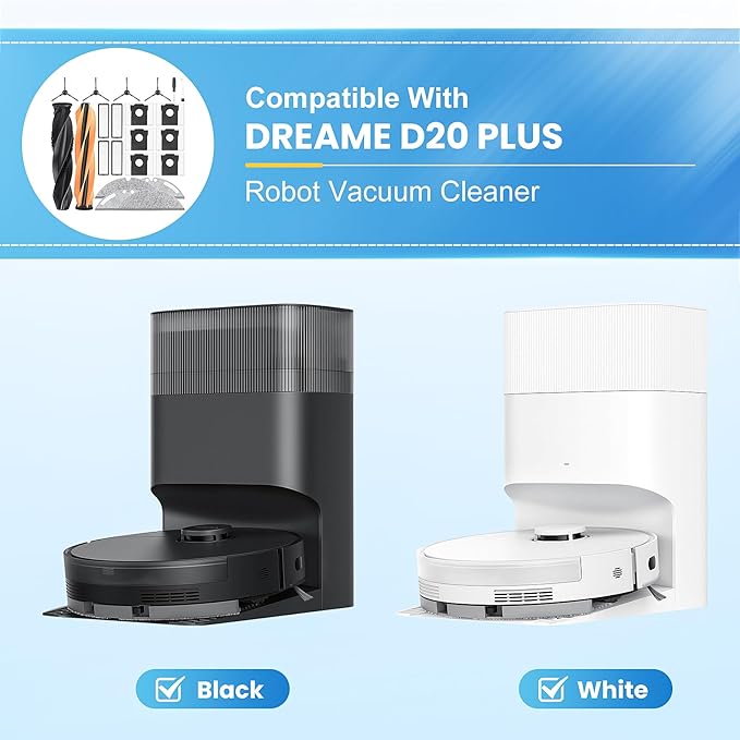 21 Pack Replacement Parts Compatible with Dreame D20 Plus Robot Vacuum and Mop, Accessories Kit with 1 Main Brush,6 Dust Bags,4 Mop Pads,4 Hepa Filters,4 Side Brush