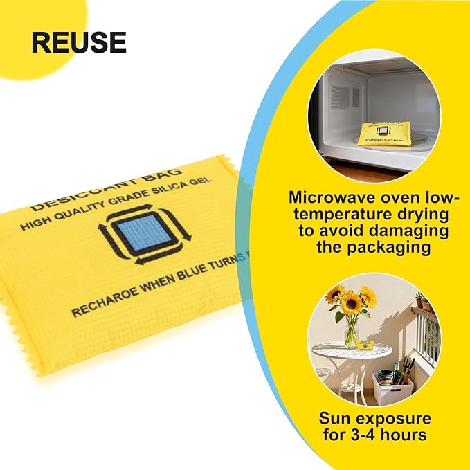 12 Packs Rechargeable Desiccant - GARGEN Moisture Absorber Reusable Silica Gel Packets, Color Changing Desiccant for Moisture Control & Storage,100g
