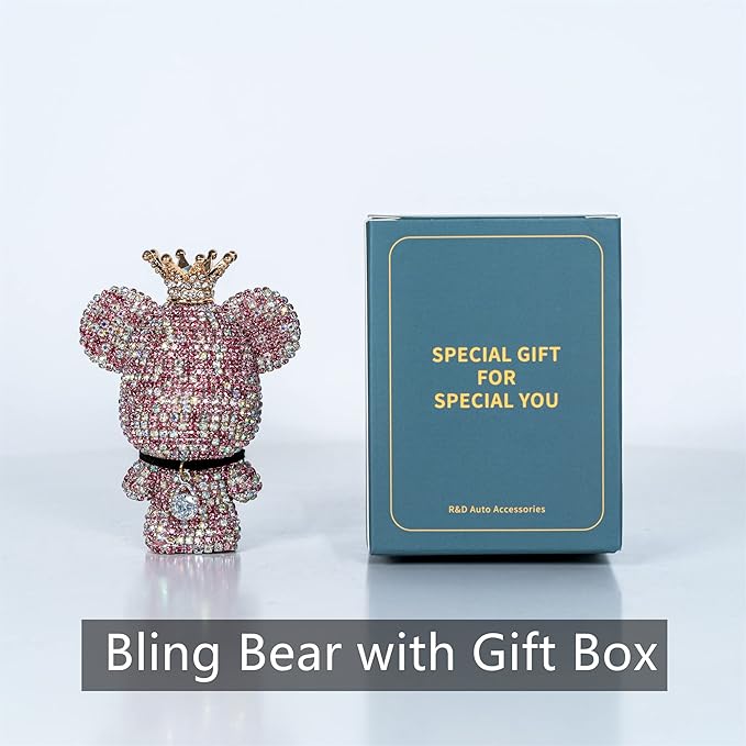Pink Car Accessories, Bling Crystal Bear Car Air Freshener With Vent Clip,Rhinestone Aesthetic Car Decor Interior Decoration