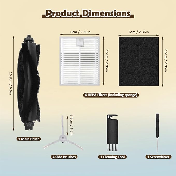 L60 Accessories Kit Replacement Compatible with Eufy L60 / L60 SES / L50 / L50 SES Robot Vacuum, Accessories Kit 6 Side Brushes, 6 Filters, 1 Roller Brush, 1 Screwdriver, 1 Cleaning tool, 15 pack