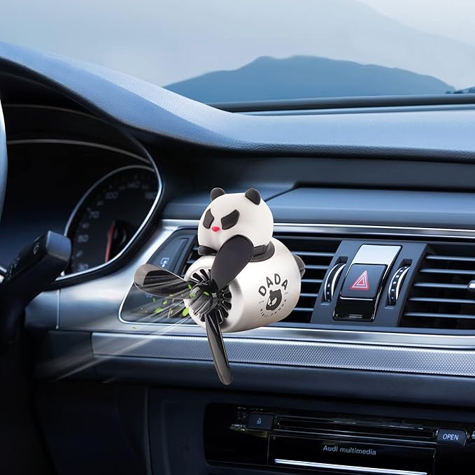 Car Air Freshener Cute Cartoon Panda Bear Pilot Car Diffuser Rotating Propeller Automotive Air Outlet Fan Creative Car Perfume Decoration Cool Car Accessories